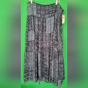 New Ralph Lauren Geo Crinkle Georgette Tiered Maxi Skirt A-line Boho Women Sz 18